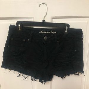 Black distressed denim shorts